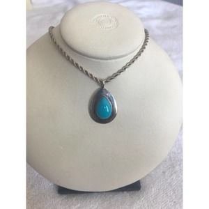Vintage Sterling silver rope necklace 20 in triangle Sterling SR stone pendant